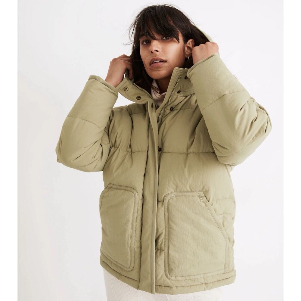 Madewell Women's Large Beige Puffer quilted Jacket Full Zip Size S, Brown camel